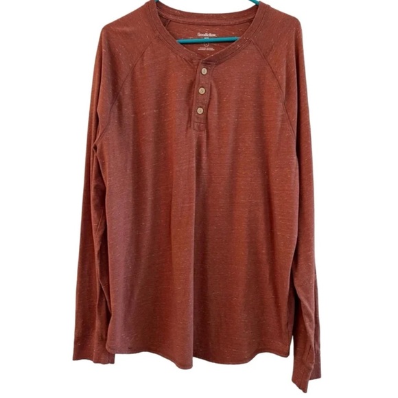 Men's Long Sleeve Rust Henley Crewneck Shirt Goodfellow & Co™ size XL - Picture 2 of 9